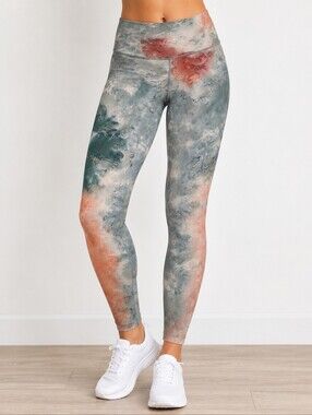 Calvin Klein Performance High Rise Leggings Peach Green Tie Dye Yoga Pants XS